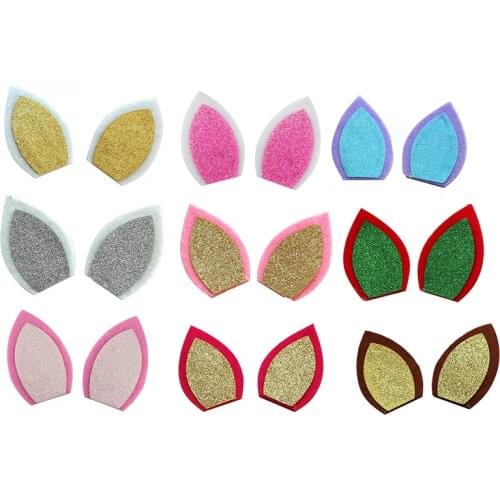 30Pcs 3 inch Glitter Unicorn Ears for DIY Baby Girl Accessories Kawaii Animal Hair Clips Party Supplies