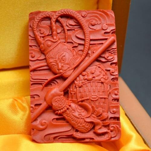 10pcs Chinese Monkey King Carved Pendant Red Color Cinabar Powered Fashion Men and Women Jewelry