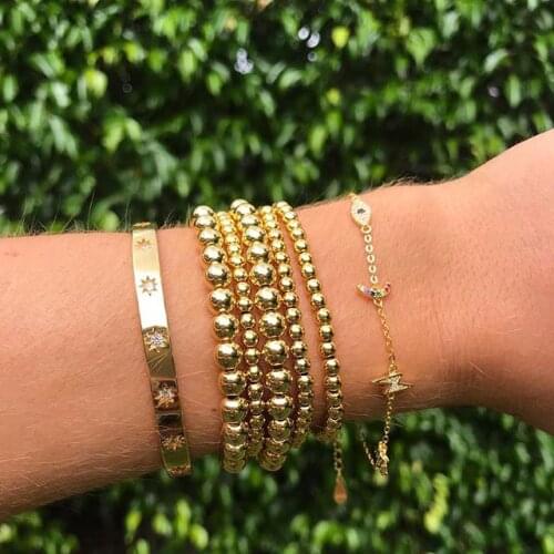 100% 925 sterling silver gold silver color micro pave shiny cz lightning evil eye charm delicate chain girls moon star bracelets