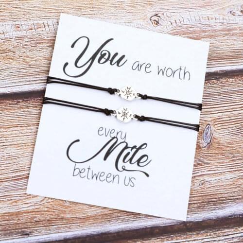 2Pcs/Set Compass Wish Bracelet Matching His and Hers Couples Bracelets Relationship Bracelets for Long Distance Love Gift