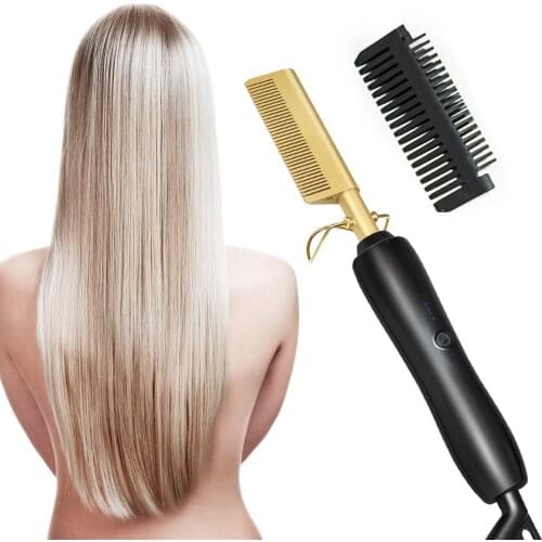 2 IN 1 Hot Comb Hair Straightener Flat Irons Electric Hair Curling Iron Titanium Alloy Hair Curler Brush Straightening Iron