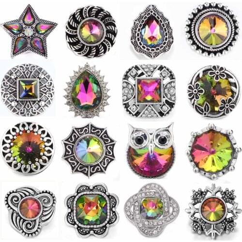 5pcs/lot Newest Snap Jewelry Bracelets Colorful Crystal Rhinestone Flower 18mm Metal Snap Buttons Fit DIY Snap Button Bracelet