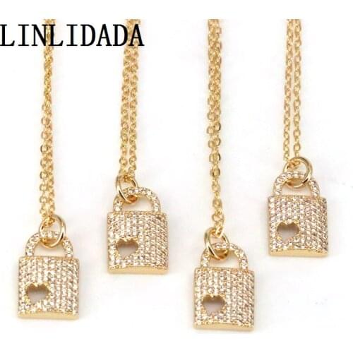 5Pcs New Trendy CZ Zircon Lock Pendant Neckalce For Women Gold color Padlock Choker Necklace Womens Party Wedding Gift