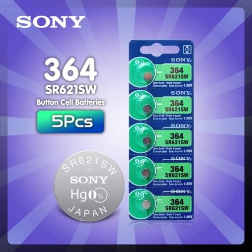 5pcs Sony Original 1.55V 364 SR621SW V364 SR60 SR621 AG1 Watch Battery Silver Oxide Button Coin Cell Batteries MADE IN JAPAN