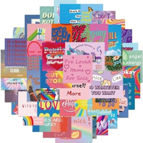 50/90PCS Cute Inspirational Quotes Graffiti Stickers Aesthetic Laptop Scrapbooking Waterproof DIY Decal Sticker Packs Kid Toy