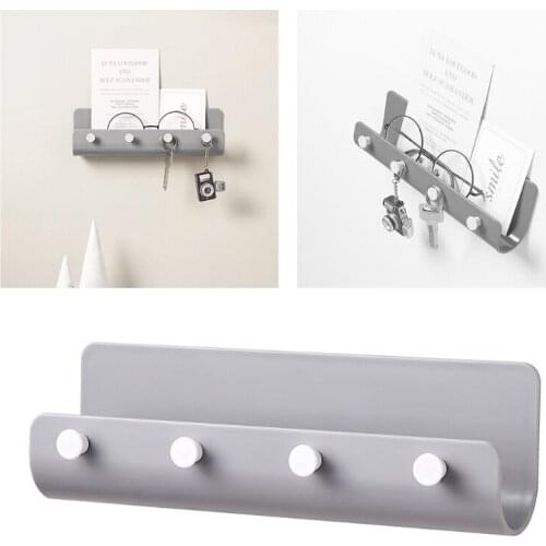 50LB U-Shaped Wall-Mounted Key Hook Hanger Nail-Free 4 Hooks Storage Rack Organizer Holder Entryway Home Decor