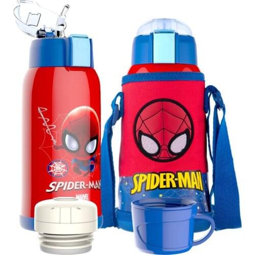 550ml Disney Minnie Mickey Water Cup with Two Lid 316 Stainless Steel Bottle Straight Drinking Straw Cup Portable Student Bottle