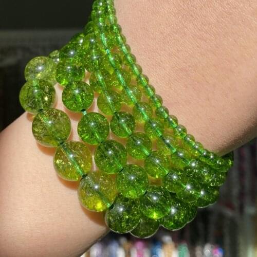 A+ Natural Green Peridot Crystal Stone Beads Round Loose Beads For Jewelry Making Diy Bracelet Necklace Accessories 4-12mm 15