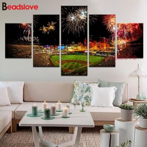 5d diy diamond painting Baseball Sport Field For Living Room 5 Panel Home Decor Abstract Full Diamond embroidery