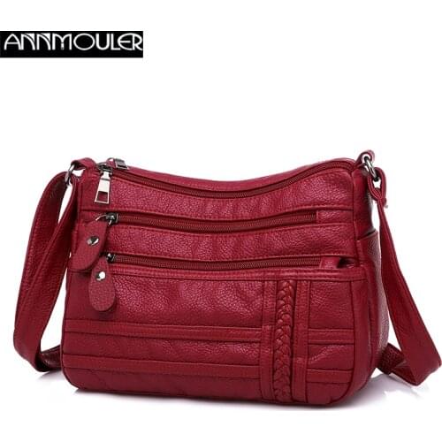 Annmouler Fashion Women Bag Pu Soft Leather Shoulder Bag Multi-layer Crossbody Bag Quality Small Bag Brand Red Handbag Purse