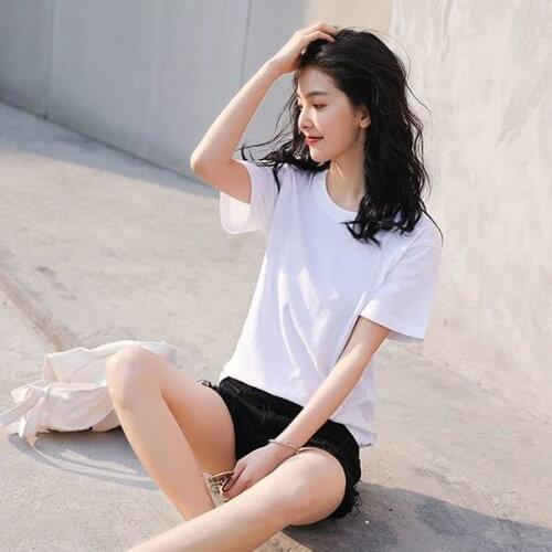 White T-shirt Womens Short Sleeve Loose Cotton Summer Womens 2021 Black Top Woman Tshirts Tops Mujer Camisetas