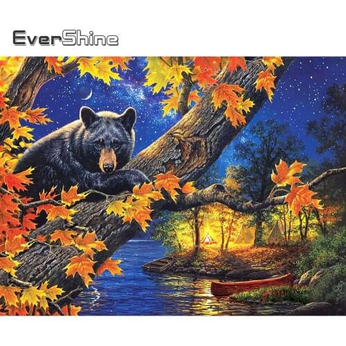 Evershine 5D DIY Diamond Embroidery Bear Cross Stitch Kits Diamond Painting Animal Picture Rhinestones Mosaic Autumn Home Decor