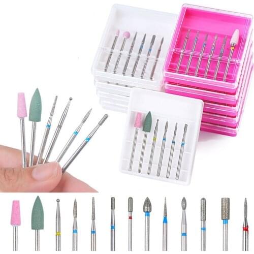 6pcs/Box Super Ceramic carbide milling cutter nail drill bits silicone polishing cuticle skin clean tool electric manicure drill