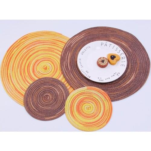 INS Nordic Colorful Satin Dye Ramie Woven Round Placemats Linen Non Slip Dining Table Mat Disc Bowl Pads Coasters Kitchen Decor