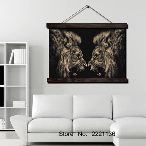 The King Of Lion Scroll Painting Modern Home Framed Hanging Wall Decoration Artworks in High Definition Print Poster