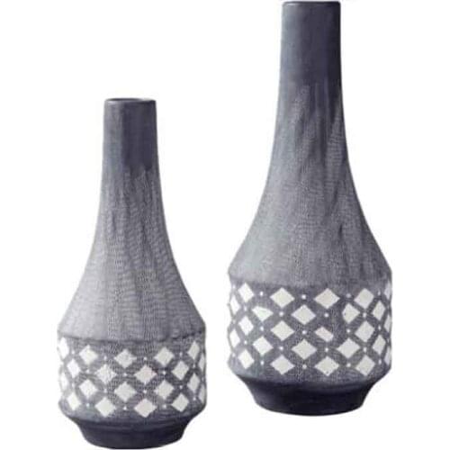 Ceramic flower vase home decor ceramic vase tabletop dry flower holder blue pattern set of 2