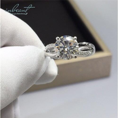Inbeaut 925 Silver Excellent Cut 2 ct D Color Pass Diamond Test Moissanite Forver Love Engagement Ring for Women Fine Jewelry