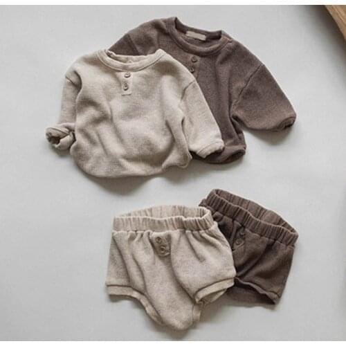 2021 Newborn Infant Clothes Set Solid Baby Girl Clothes Long Sleeve Tops and Shorts Baby Boys 2Pcs Clothes Set