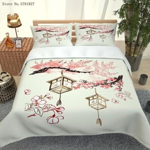 2/3 Pieces Lantern Bedding Set Plum Blossom Duvet Cover Beautiful Scenery Bed Quilt Cover Single Double King Bed Cover Set Decor