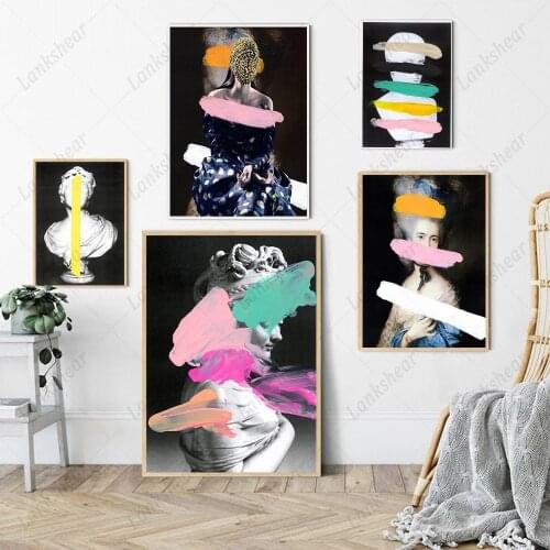 Colorful Vogue Women Cover Poster Art Canvas Painting Graffiti Print Vaporwave Statue Living Room Wall Pictures Home Decoration