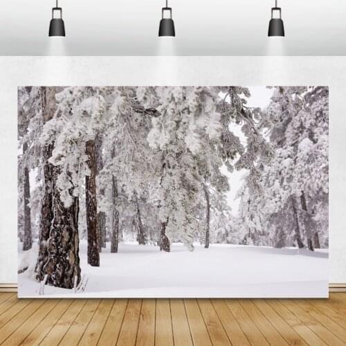 Laeacco Winter Photography Backdrops Forest Trees Snow Vinyl Photographic Backgrounds For Family Photocall Photophone Photozone