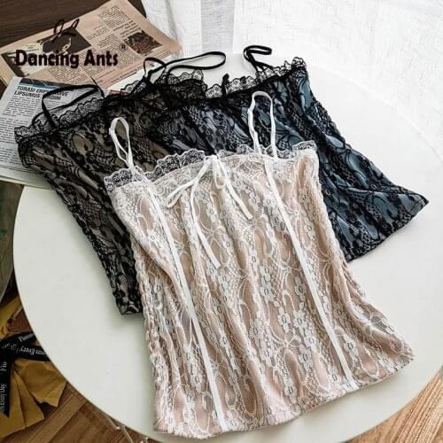 Camis For Women Sexy Strap Tank Tops Slash Neck Sleeveless Lace Bow Patchwork Crop Top Female Solid Summer Sweet Dropshipping