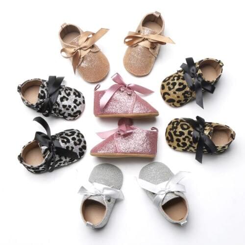 Fashion Infant Toddler Glitter Solid Soft Shoes Baby Boy Girl Bright Flash Ribbon Shoes Pre-walker 0-18 Months