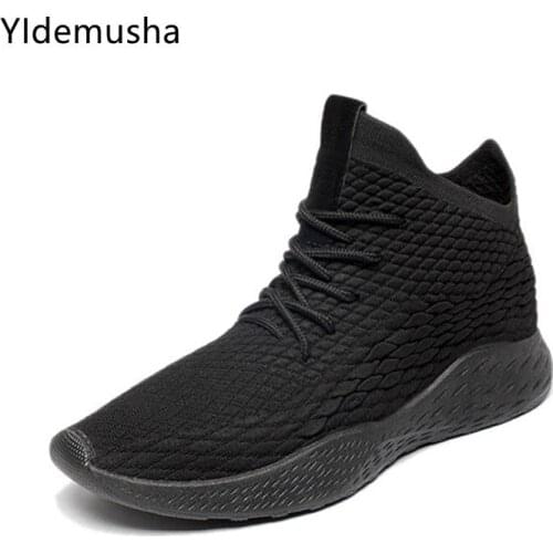 2021 Breathable Mesh Mens Sneakers Spring Fashion Black High Upper Boys Shoes Autumn Hip-hop Street Style Students Sneakers