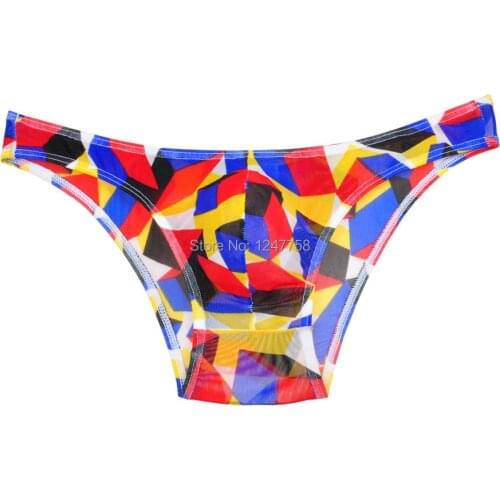 Mens Pattern Bikini Brief Yarn Plaid Mini Pants Bulge Pouch Cylinder Male Underwear Briefs