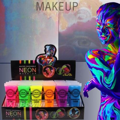 6 Pcs Set Face & Body Paint Neon Glow in the Dark for Rave Festival Party pigment powder
