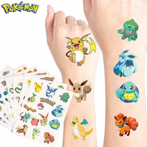 Pokemon Tattoo Stickers Pikachu Waterproof Original TAKARA TOMY Cute Sticker Christmas Birthday Kawaii Cartoon Kids Girls Gift