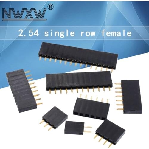 10PCS nickel-plated copper 2.54MM 1*2/3/4/5/6/7/8/9/10/11/12/13/14/15/16/ 40Pin single row female pin socket PCB connector
