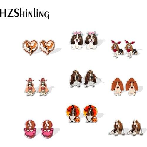 2021 New Basset Hound Dog Stud Earring Dog Series Acrylic Resin Earrings Epoxy Handmade Jewelry Gifts Girl