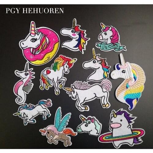 PGY Unicorn series My Little Pony Horse iron on patches for clothes embroidered patch DIY Embroidery Iron-On stripes clothing