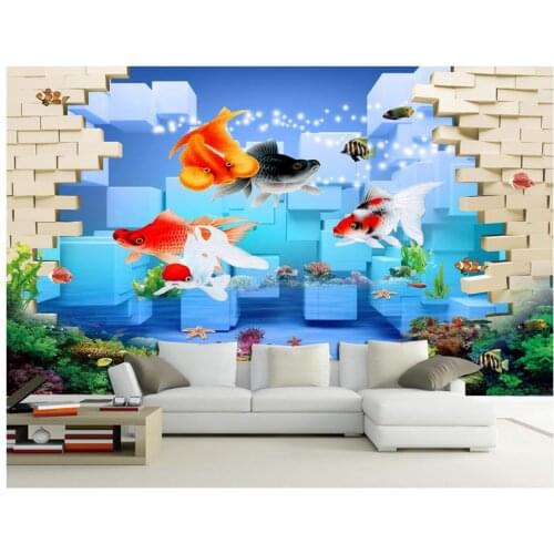 Custom 3d wallpaper for walls 3 d wall murals wallpaper 3D goldfish three - dimensional dream submarine world background wall