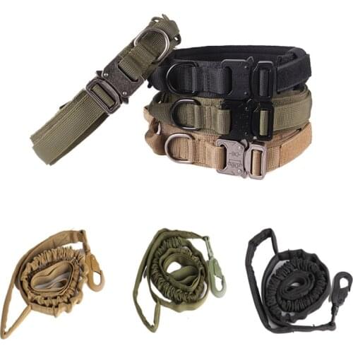 Dog Collar Leashes Set Adjustable Military Tactical Pets Dog Collars Elastic Leash Control Handle Training Pet Cat Dogs Collar