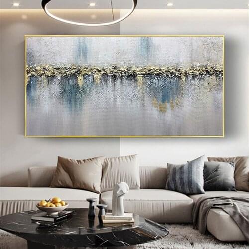 Hand-painted abstract oil painting canvas painting living room golden modern wedding decor painting on wall art Free shipping