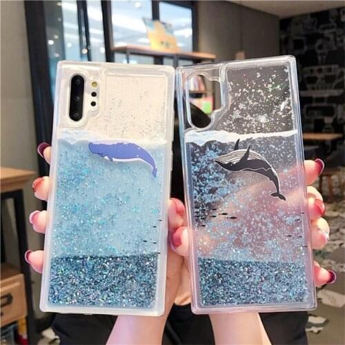 Blue Whale Creative Quicksand Phone Case for Samsung S9 S9P All Inclusive Shell for Samsung note20 Soft Phone Cover Fashion Ins