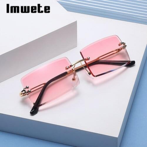 Imwete Rimless Sunglasses Rectangle Fashion Popular Women Men Shades Square Sun Glasses Female Summer Traveling UV400 mirror