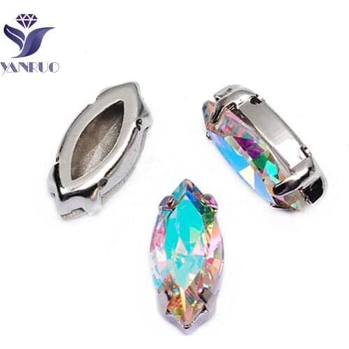 YANRUO 4200 All Sizes AB Navette Strass Point Back Sewing Crystals Horse Eyes Rhinestones Glass Sew On Stones For Crafts