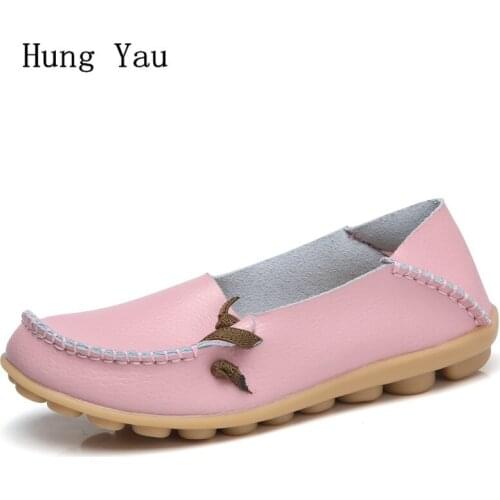 Women Shoes Flats Genuine Leather 2018 Summer Sandals Fashion Casual Shoes Woman Flat Work Slip On Walking Loafers Plus Size