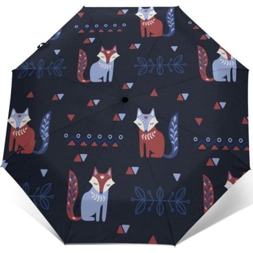Wind Resistant Folding Automatic Umbrella Women Auto Cute Fox Windproof Umbrellas Rain For Men Parasol