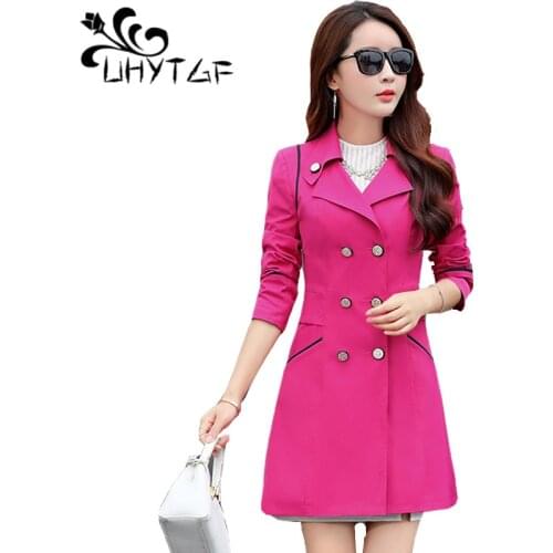 UHYTGF Women clothes windbreaker 2019 korean women trench coat Double-breasted lapels slim Women top plus size ladies trench X20