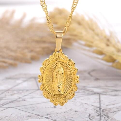Vintage Virgin Mary Necklaces For Women Gold Choker Chains Necklace Stainless Steel Peace Catholic Jewelry virgen de guadalupe