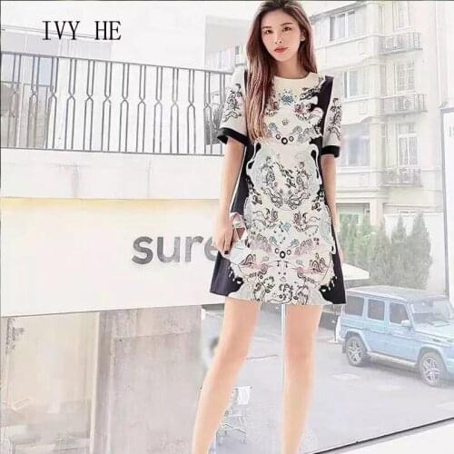 IVY HE High Quality Summer Dress Woman Casual Clothes Fashion Print Loose Waist Holiday Midi Dress Traf Robe ZA Party Dresses