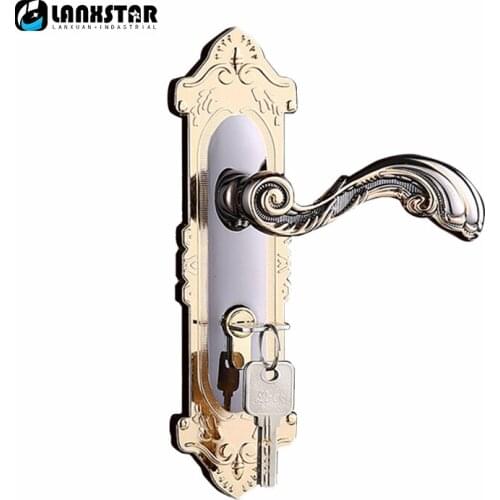 High Quality Gold with Black Color Zinc Alloy Handle Lock Room Wood Door Locks Universal Mechanical Mute Lockset