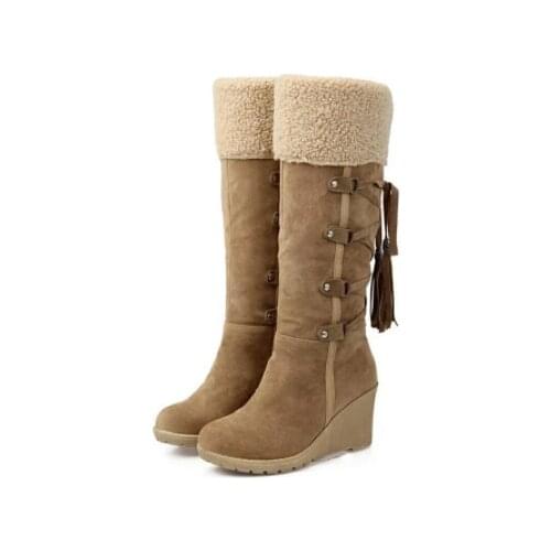 Womens winter snow boots with lace-up tassel