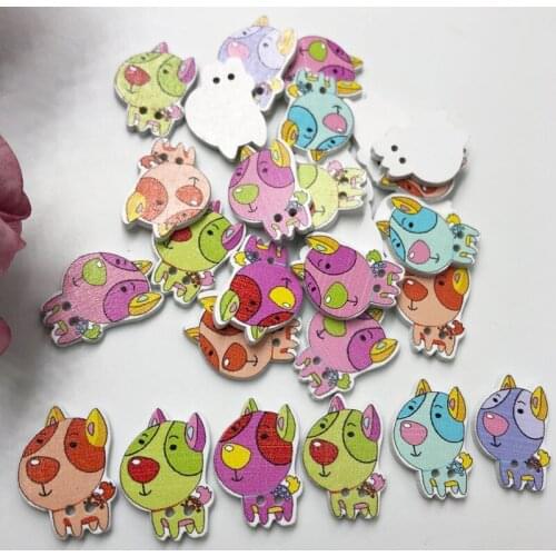 100PCs Wooden Sewing Buttons Scrapbooking dogs shape 2 Holes 18*24mm Costura Botones Decorate WB598