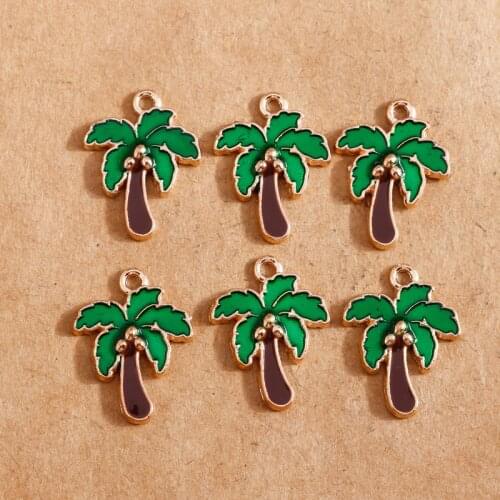 10pcs 15*20mm Enamel Coconut trees Charms for Jewelry Making Earring Pendant Bracelet Necklace Accessories DIY Findings
