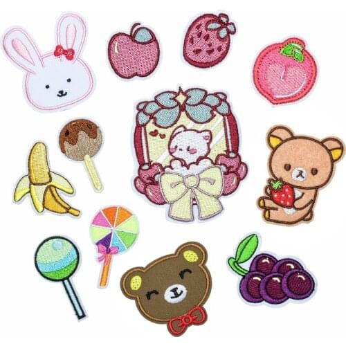 100pcs/lot Embroidery Patch Bear Bunny Fruit Banana Clothing Decoration Backpack Sewing Accessories Iron Heat Transfer Applique